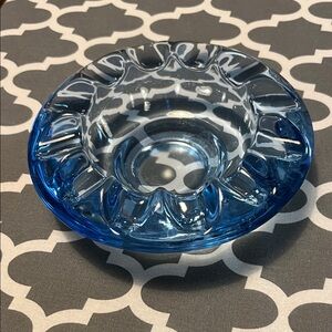 ART DECO Late Mid Century Miami Blue  Glass Dish - Ring Drop Formerly Ashtray